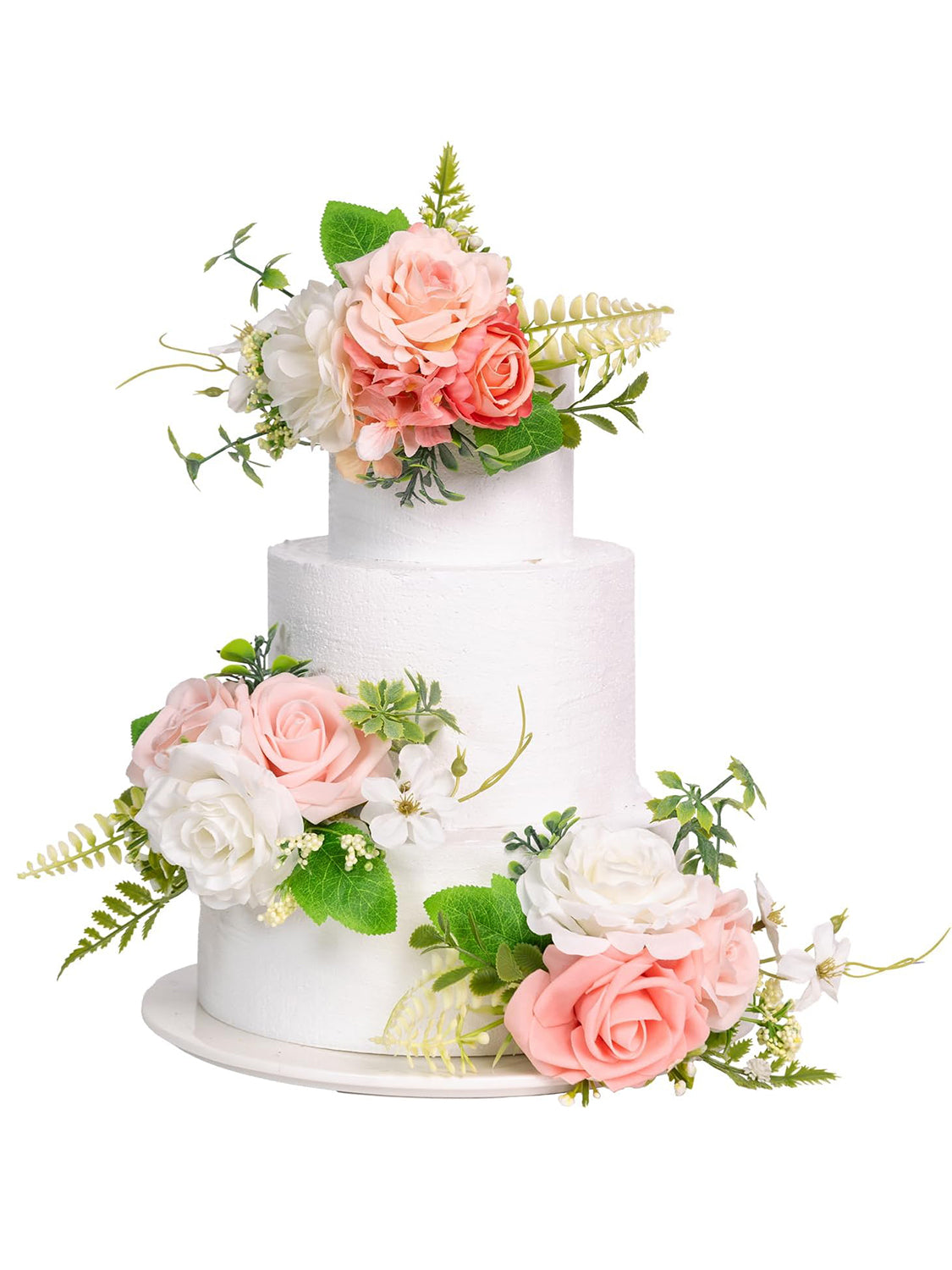 PeachPink & White 3Pcs Wedding  Artificial Flowers Decor Cake Decorations