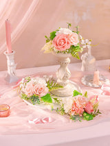 PeachPink & White 3Pcs Wedding  Artificial Flowers Decor Cake Decorations