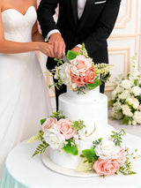 PeachPink & White 3Pcs Wedding  Artificial Flowers Decor Cake Decorations