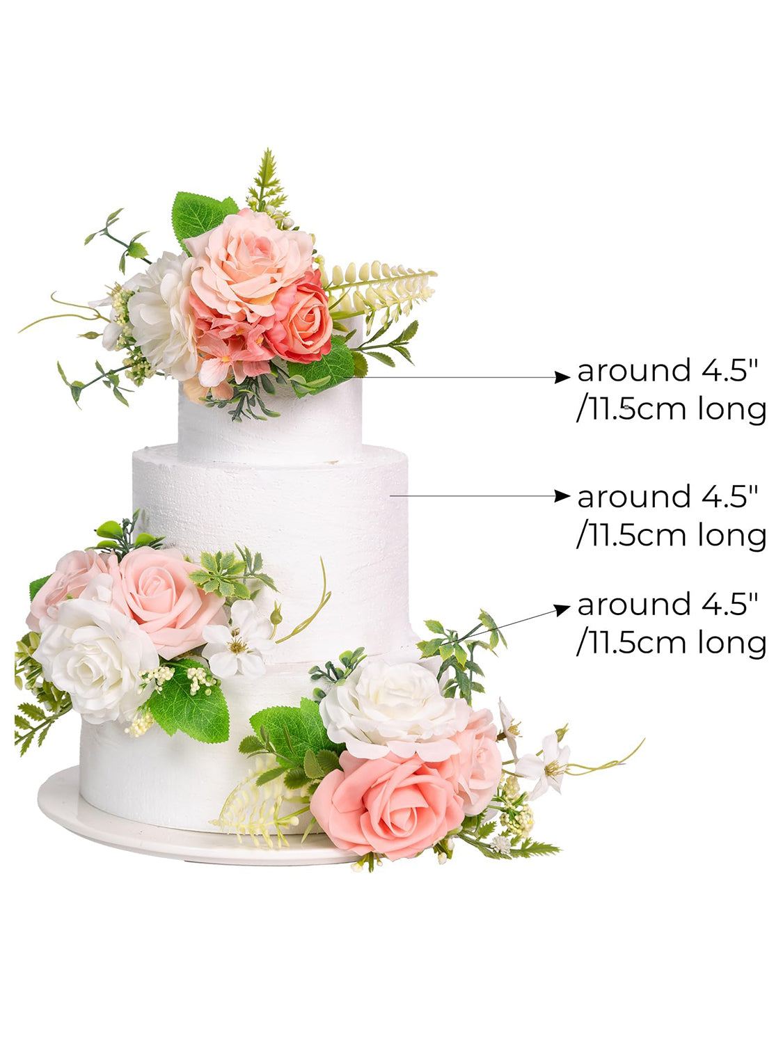 PeachPink & White 3Pcs Wedding  Artificial Flowers Decor Cake Decorations