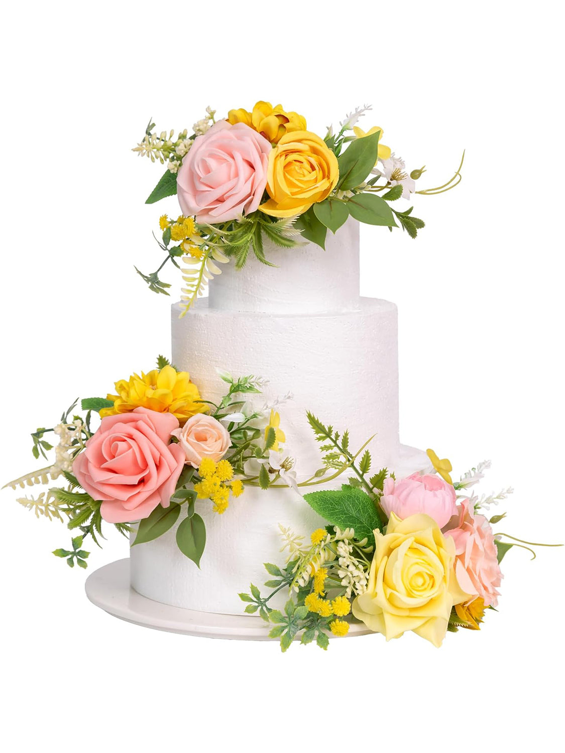 PeachPink & Yellow 3Pcs Wedding  Artificial Flowers Decor Cake Decorations