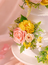 PeachPink & Yellow 3Pcs Wedding  Artificial Flowers Decor Cake Decorations