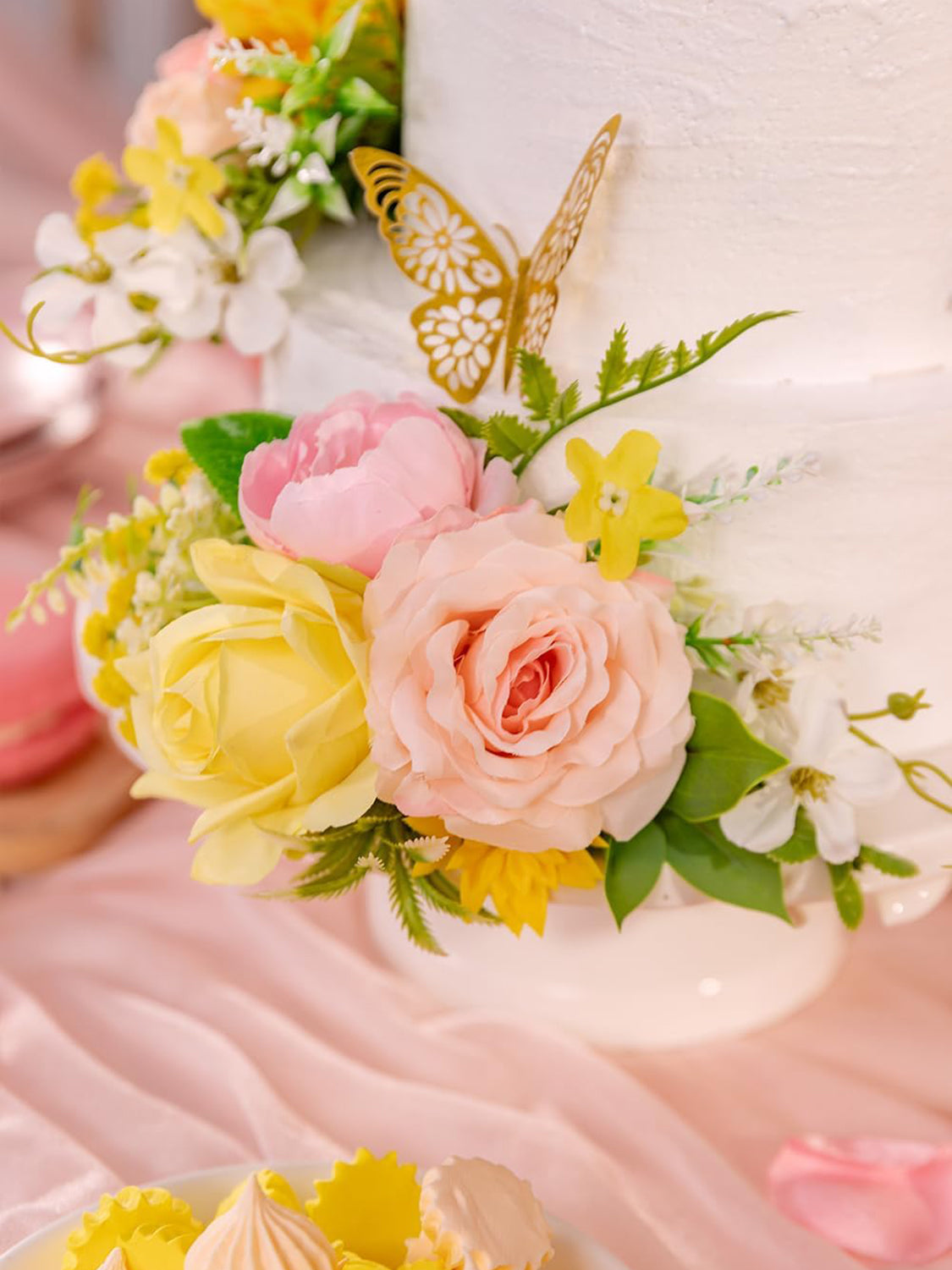 PeachPink & Yellow 3Pcs Wedding  Artificial Flowers Decor Cake Decorations