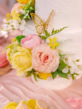 PeachPink & Yellow 3Pcs Wedding  Artificial Flowers Decor Cake Decorations