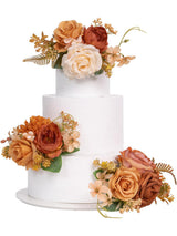 Burnt Orange 3Pcs Wedding  Artificial Flowers Decor Cake Decorations