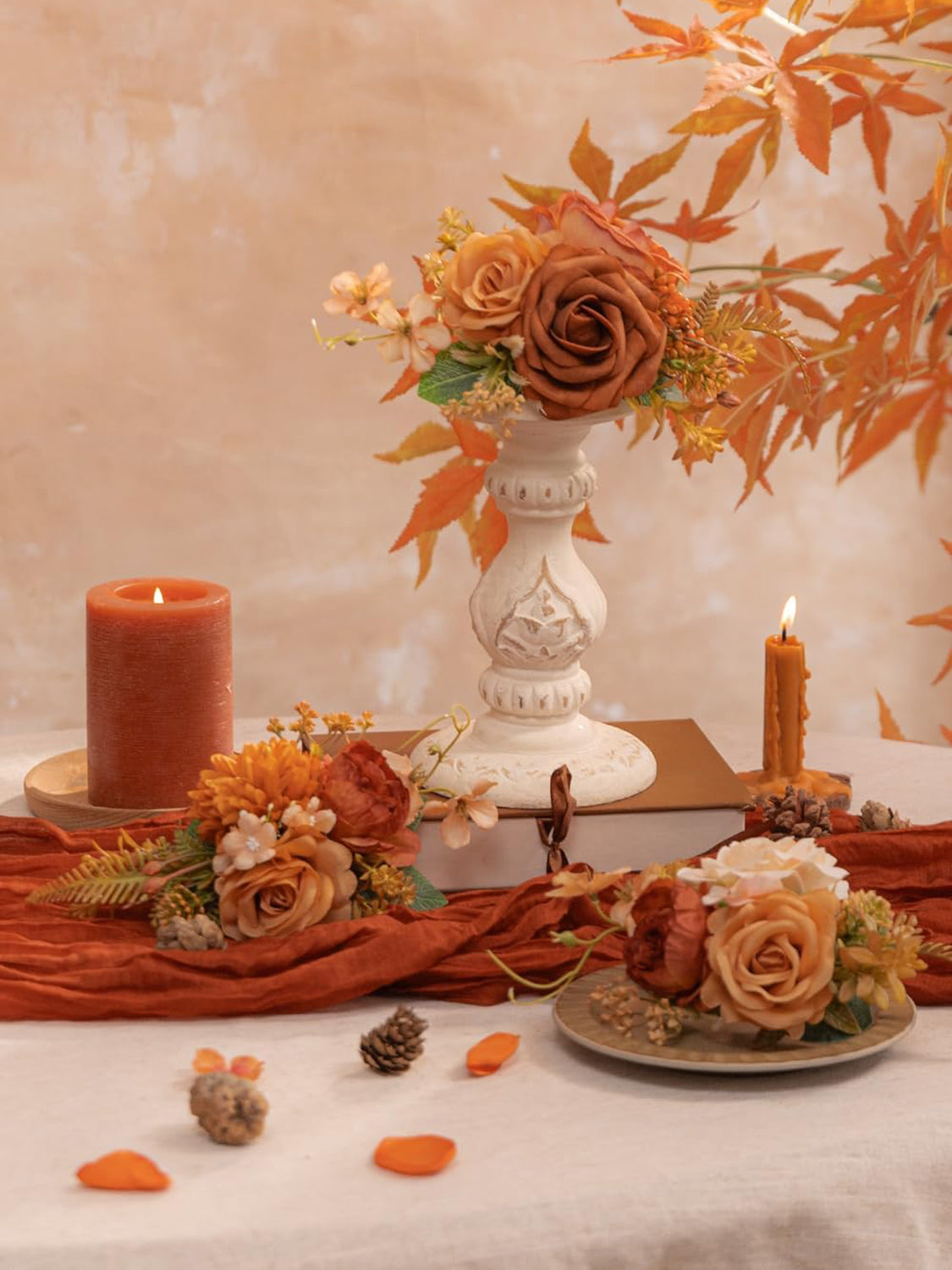 Burnt Orange 3Pcs Wedding  Artificial Flowers Decor Cake Decorations