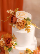 Burnt Orange 3Pcs Wedding  Artificial Flowers Decor Cake Decorations