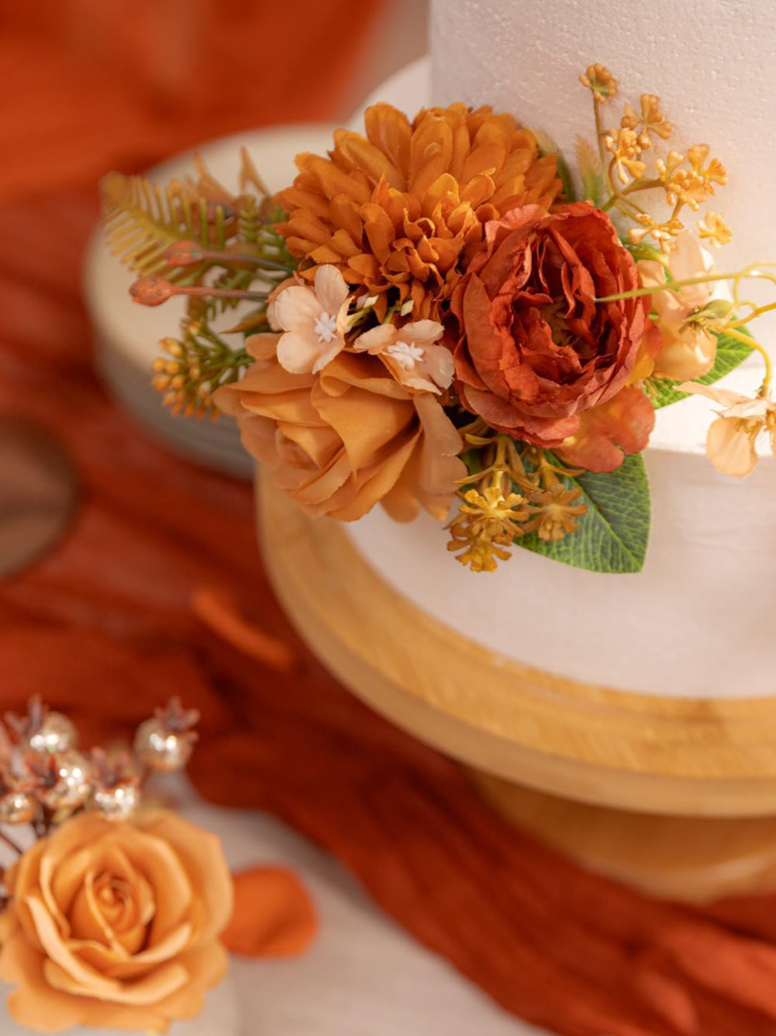 Burnt Orange 3Pcs Wedding  Artificial Flowers Decor Cake Decorations