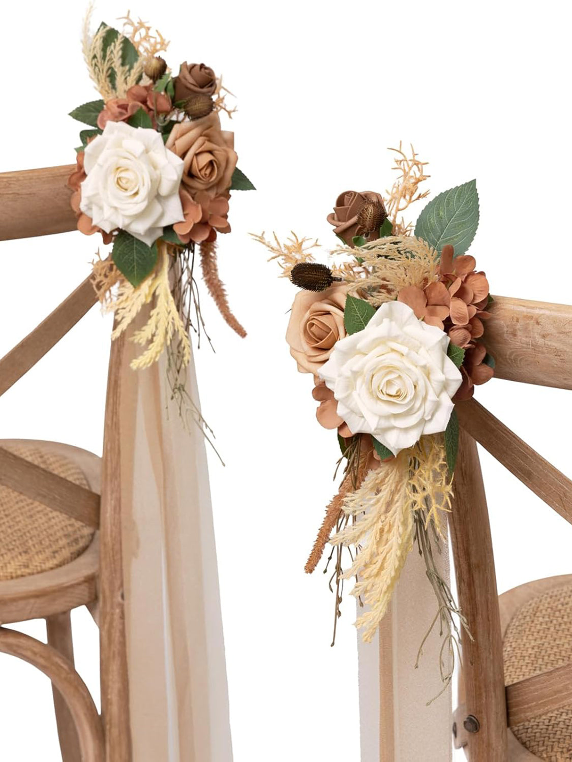 Earth Brown & Tawny Beige 8pcs Wedding Artificial Aisle Pew Flowers Chair Decorations