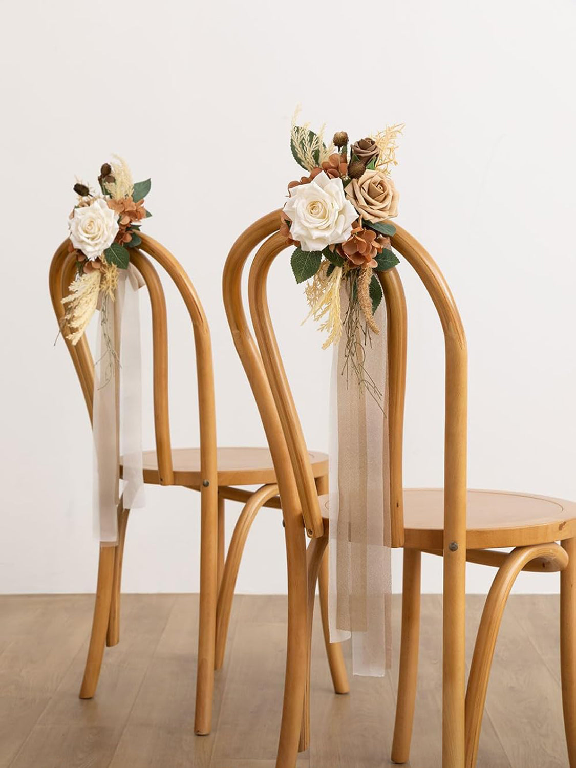 Earth Brown & Tawny Beige 8pcs Wedding Artificial Aisle Pew Flowers Chair Decorations