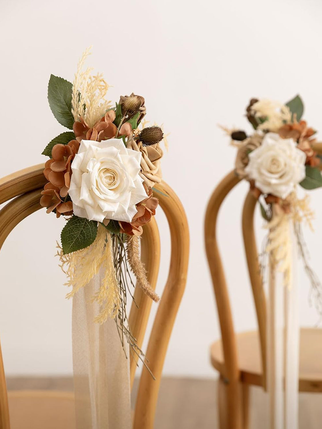 Earth Brown & Tawny Beige 8pcs Wedding Artificial Aisle Pew Flowers Chair Decorations