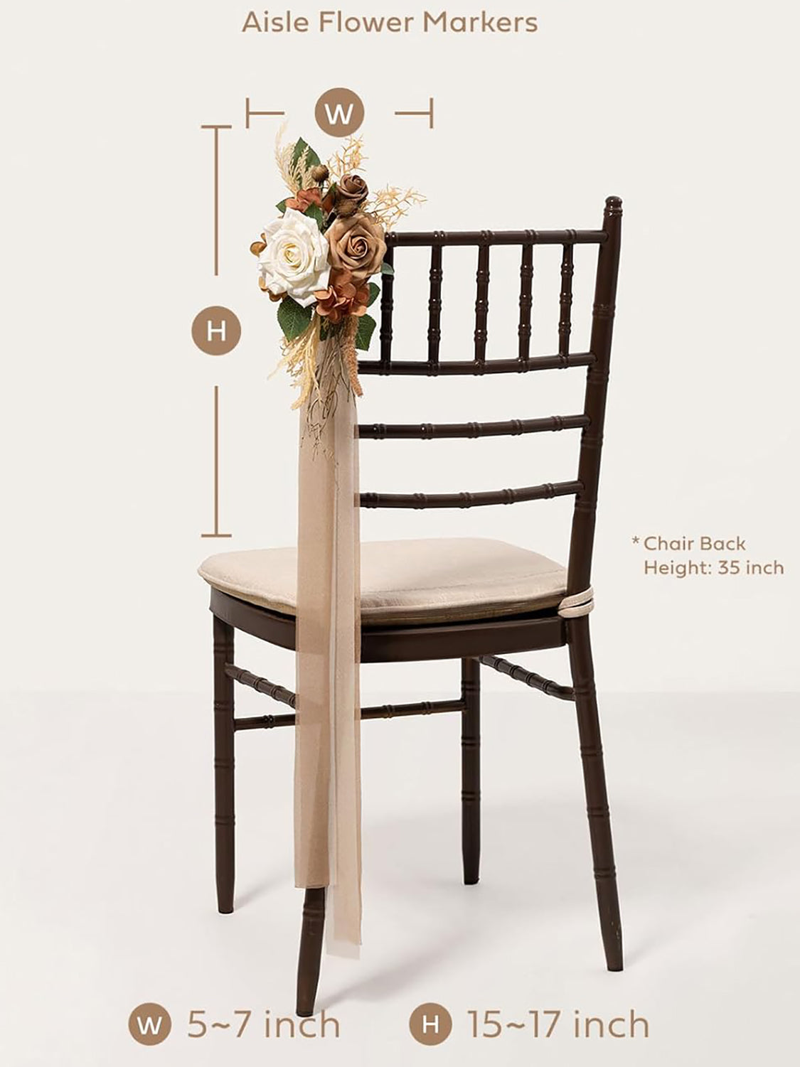 Earth Brown & Tawny Beige 8pcs Wedding Artificial Aisle Pew Flowers Chair Decorations
