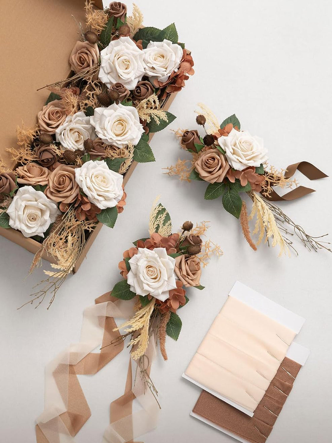Earth Brown & Tawny Beige 8pcs Wedding Artificial Aisle Pew Flowers Chair Decorations