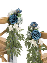 Dusty Blue & Navy 8pcs Wedding Artificial Aisle Pew Flowers Chair Decorations