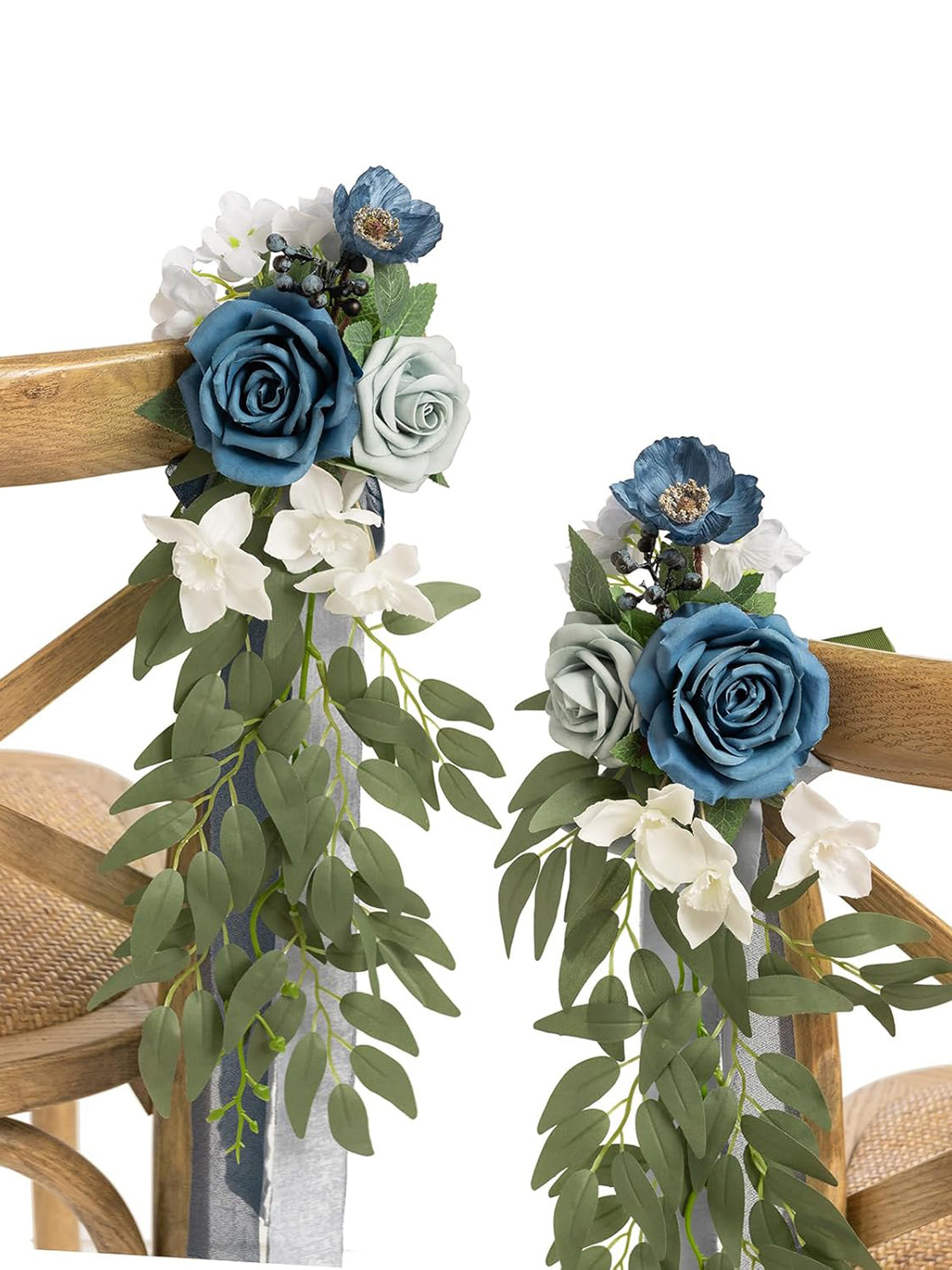 Dusty Blue & Navy 8pcs Wedding Artificial Aisle Pew Flowers Chair Decorations