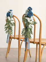 Dusty Blue & Navy 8pcs Wedding Artificial Aisle Pew Flowers Chair Decorations