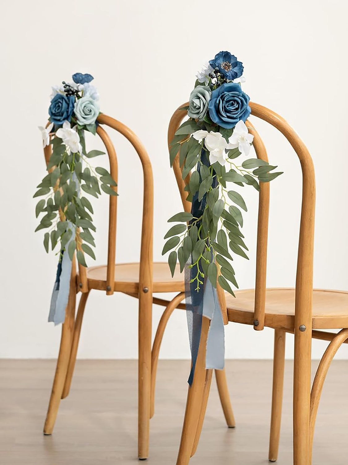 Dusty Blue & Navy 8pcs Wedding Artificial Aisle Pew Flowers Chair Decorations
