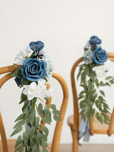 Dusty Blue & Navy 8pcs Wedding Artificial Aisle Pew Flowers Chair Decorations