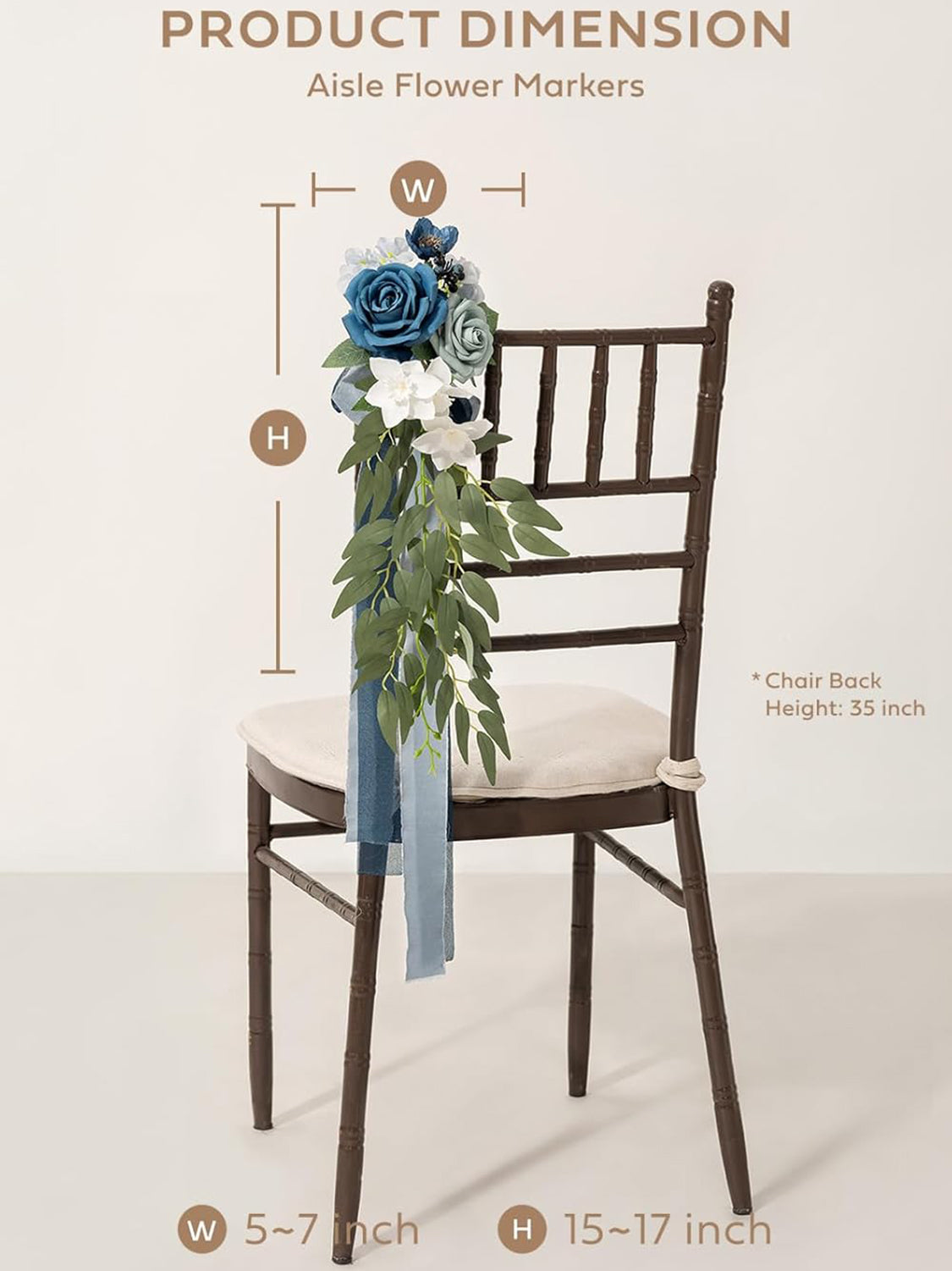 Dusty Blue & Navy 8pcs Wedding Artificial Aisle Pew Flowers Chair Decorations