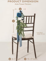 Dusty Blue & Navy 8pcs Wedding Artificial Aisle Pew Flowers Chair Decorations