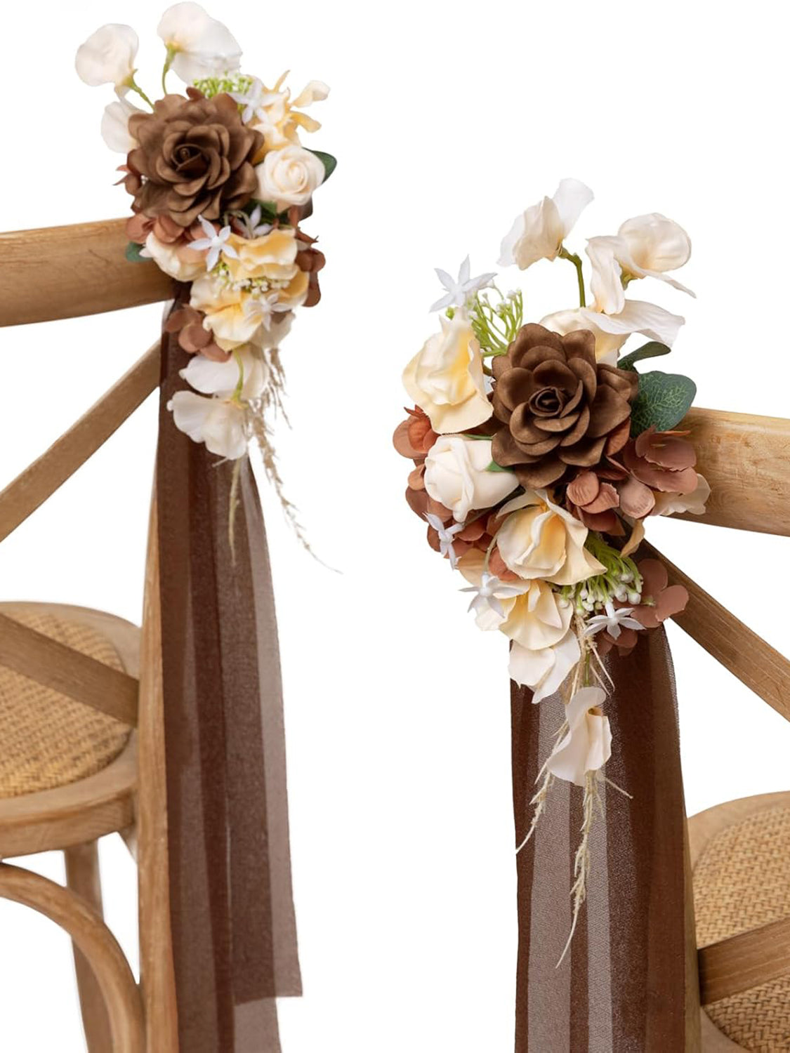 Earth Brown & Butter Yellow 8pcs Wedding Artificial Aisle Pew Flowers Chair Decorations