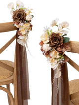 Earth Brown & Butter Yellow 8pcs Wedding Artificial Aisle Pew Flowers Chair Decorations