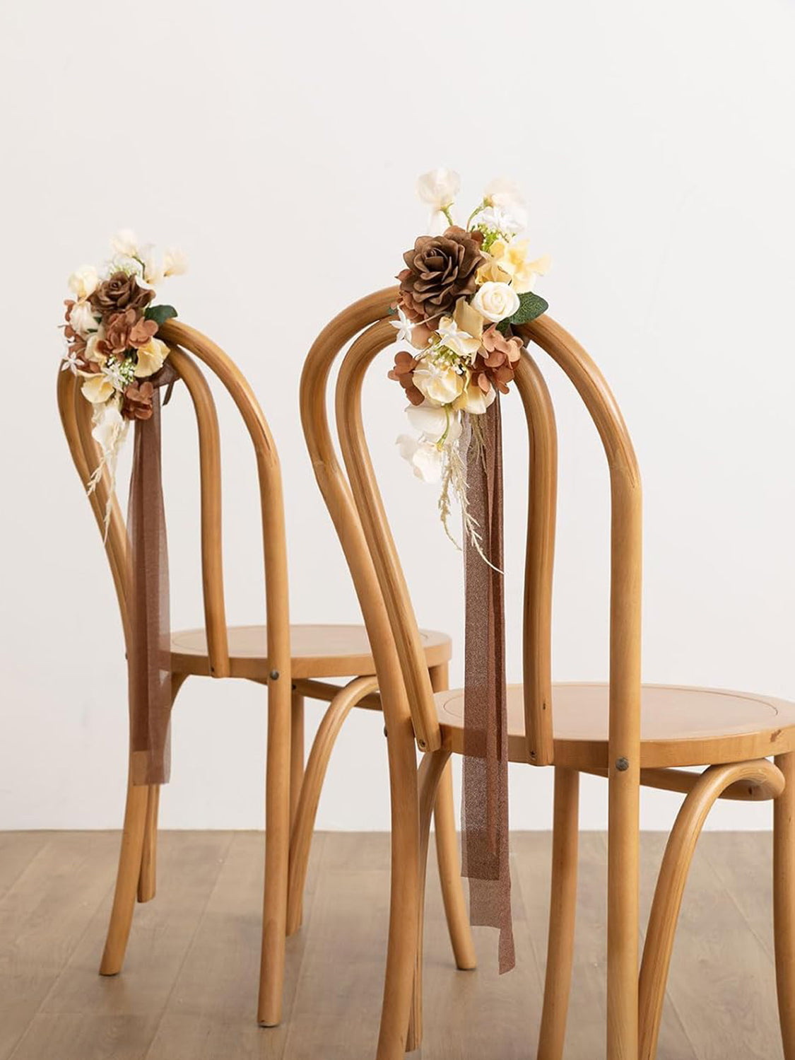Earth Brown & Butter Yellow 8pcs Wedding Artificial Aisle Pew Flowers Chair Decorations