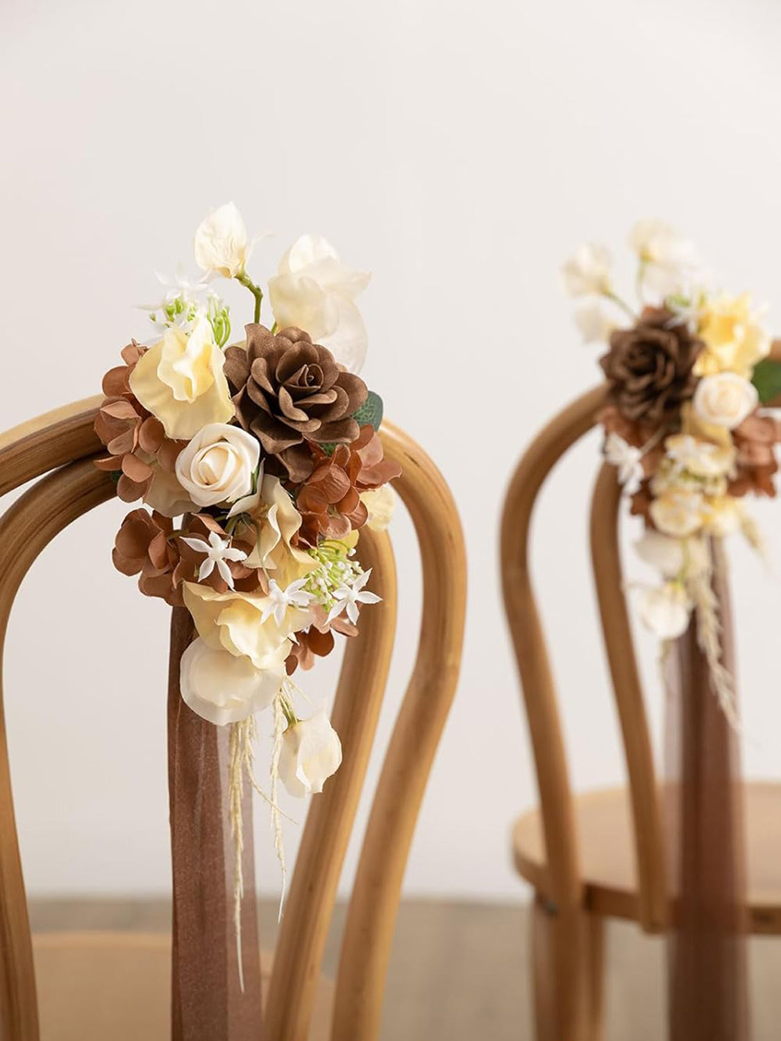 Earth Brown & Butter Yellow 8pcs Wedding Artificial Aisle Pew Flowers Chair Decorations