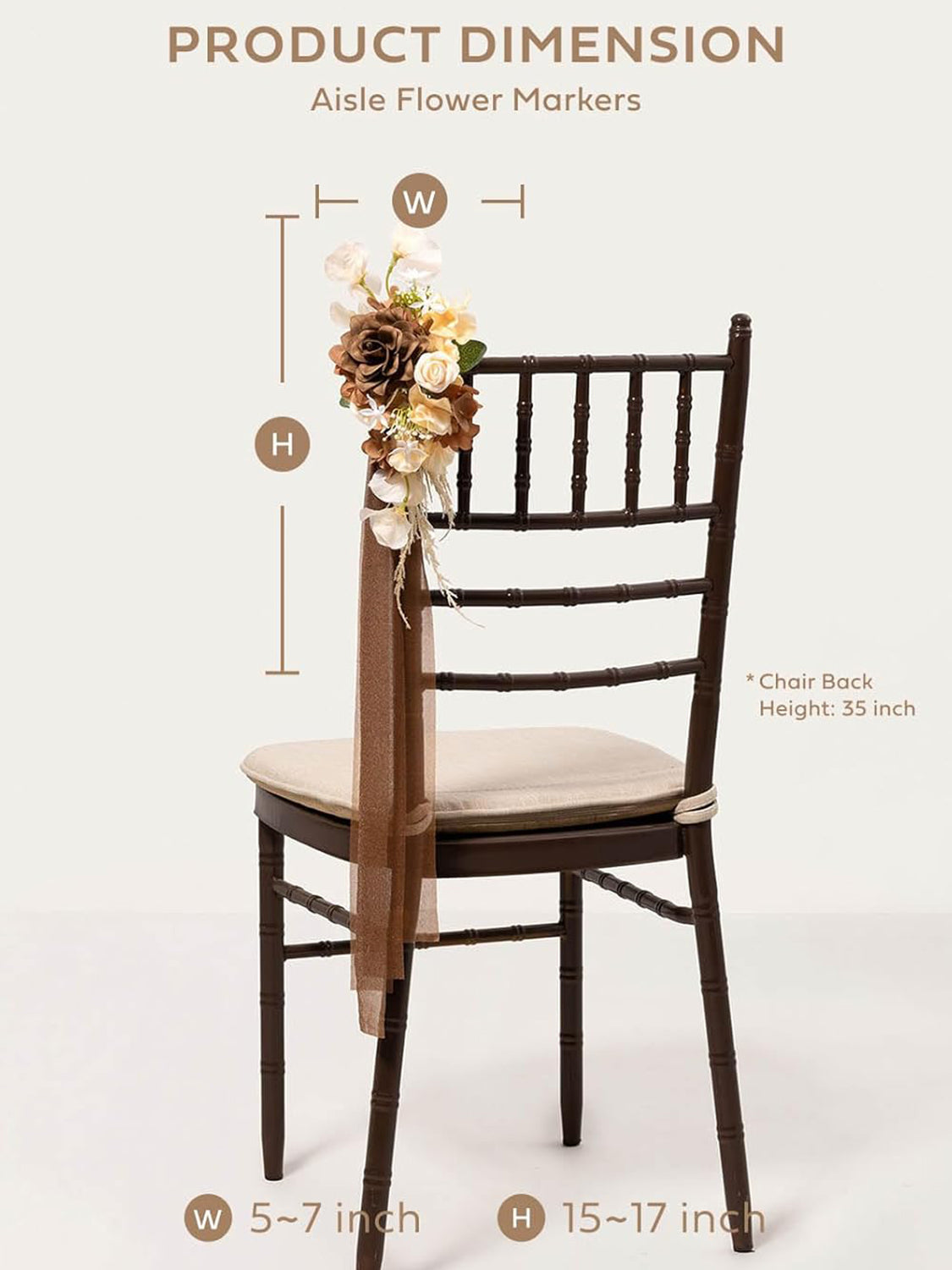 Earth Brown & Butter Yellow 8pcs Wedding Artificial Aisle Pew Flowers Chair Decorations