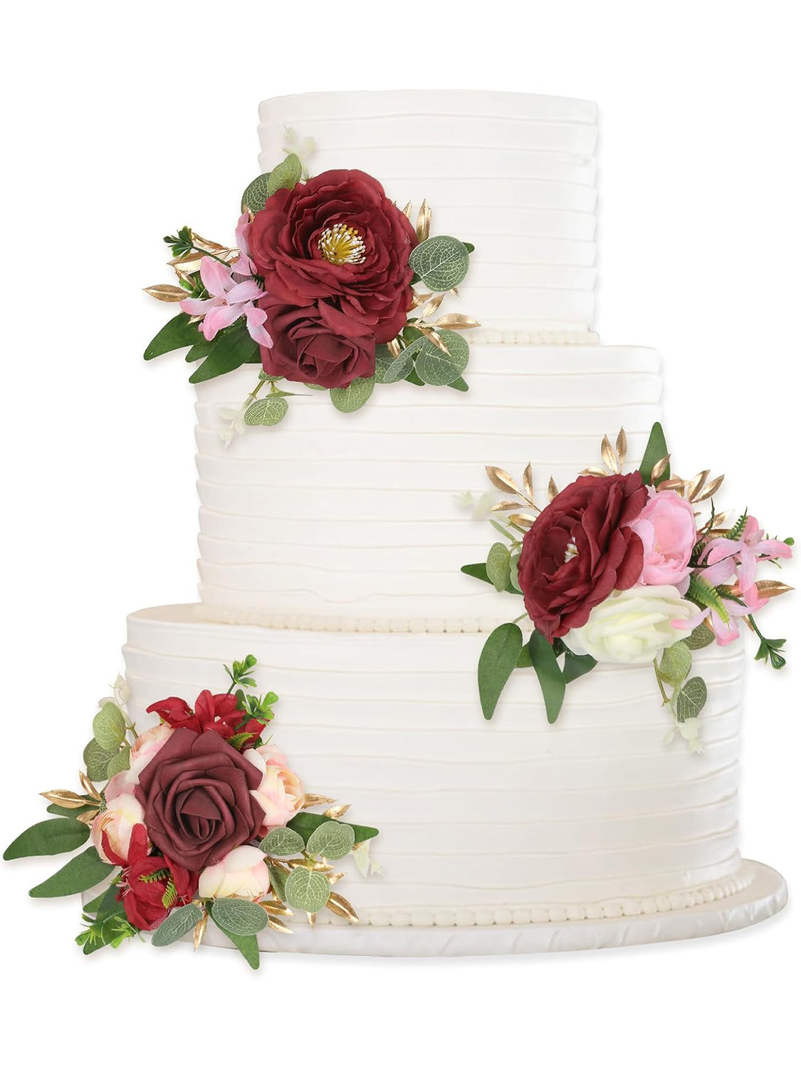 Wedding Cake Toppers Burgundy Flowers Artificial Cake Flowers 3Pcs