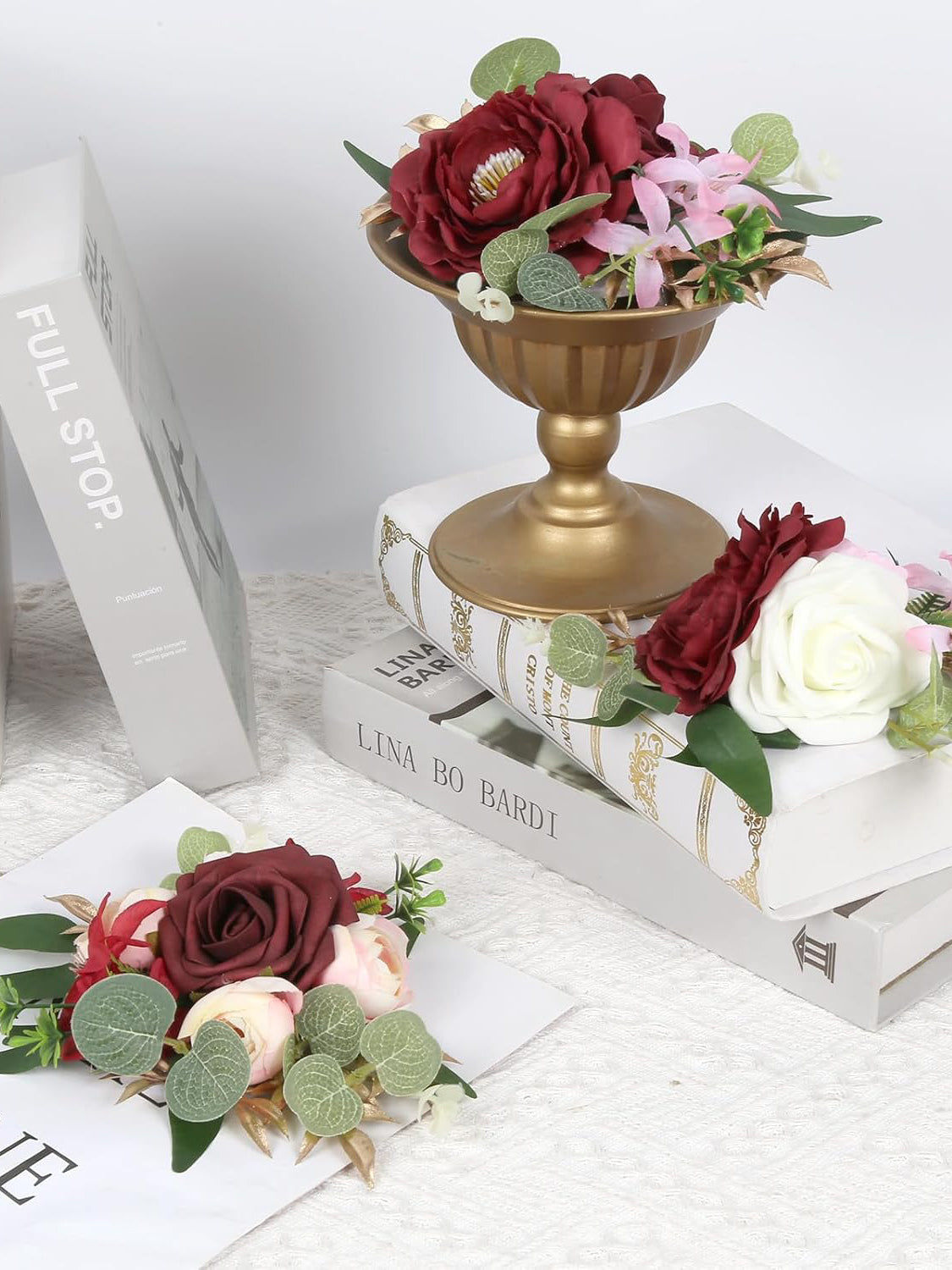 Wedding Cake Toppers Burgundy Flowers Artificial Cake Flowers 3Pcs