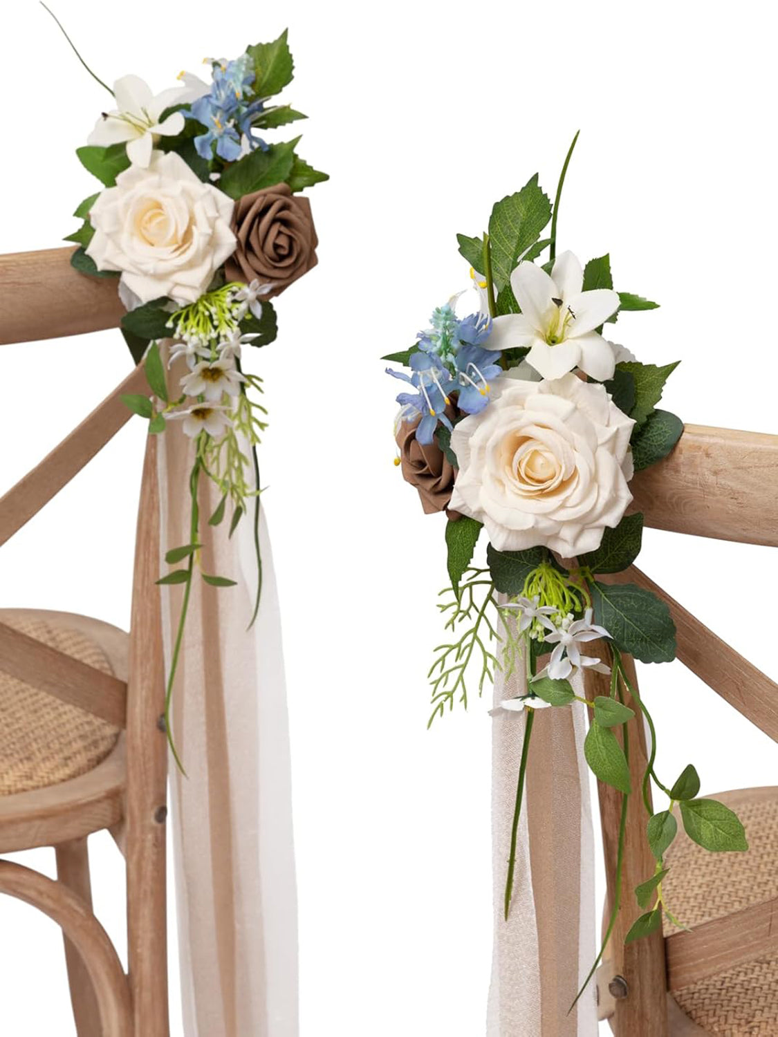 Tawny Beige & Earth Brown & Blue 8pcs Wedding Artificial Aisle Pew Flowers Chair Decorations