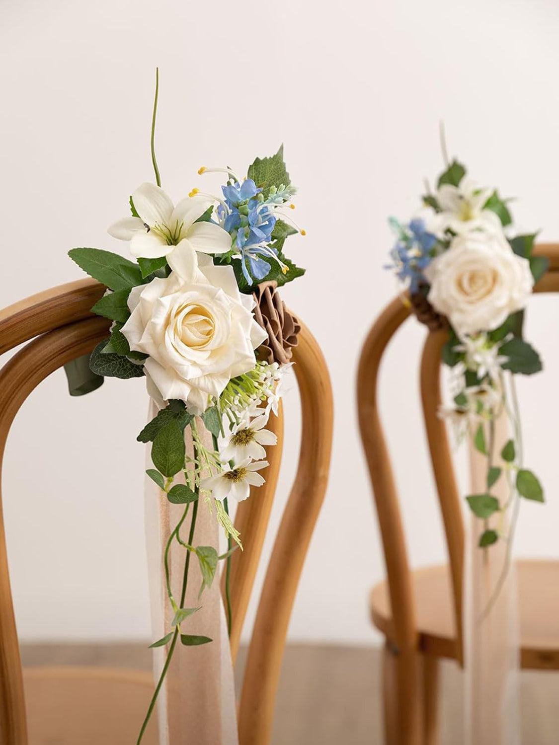 Tawny Beige & Earth Brown & Blue 8pcs Wedding Artificial Aisle Pew Flowers Chair Decorations