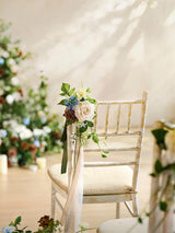 Tawny Beige & Earth Brown & Blue 8pcs Wedding Artificial Aisle Pew Flowers Chair Decorations