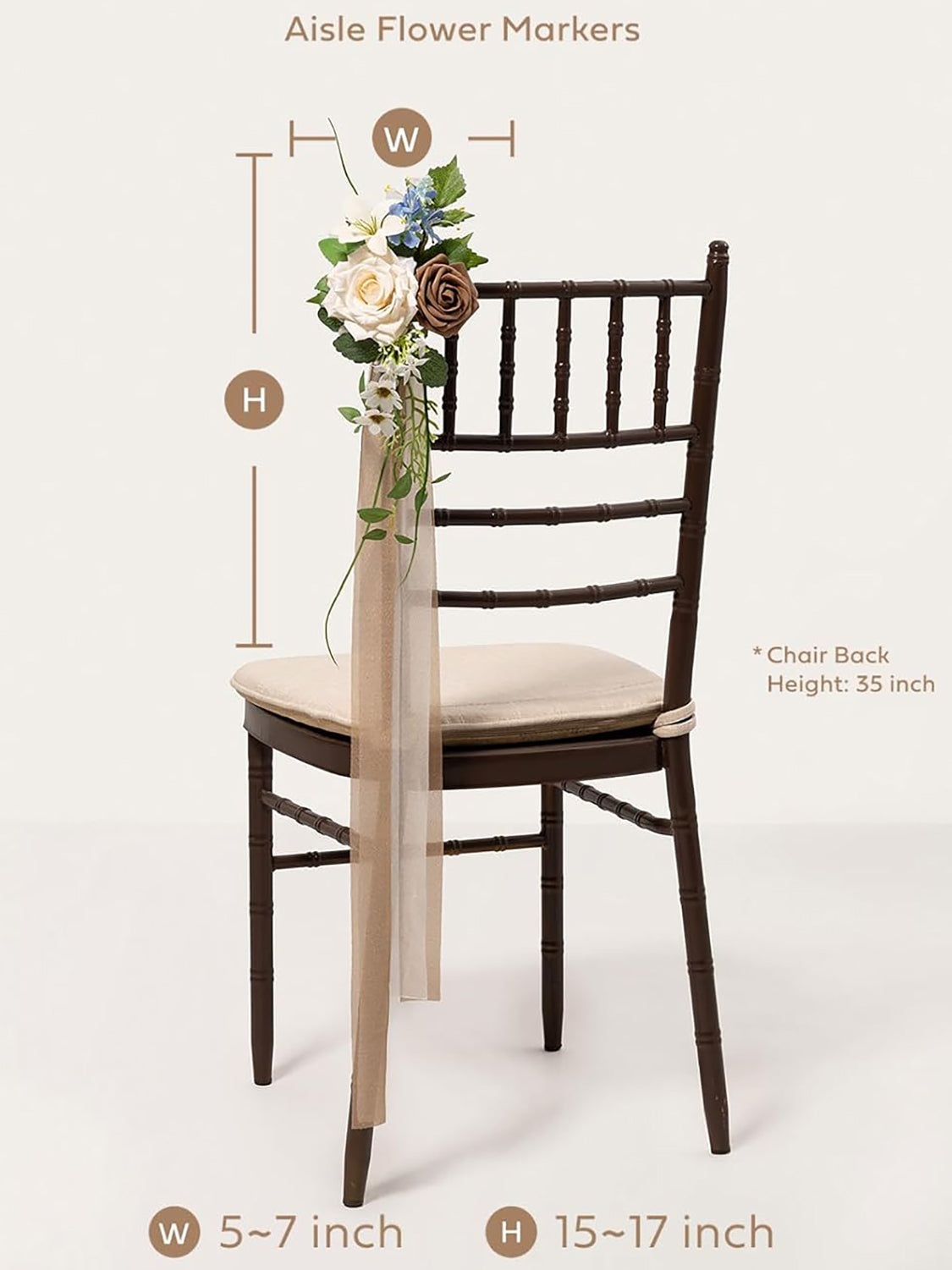Tawny Beige & Earth Brown & Blue 8pcs Wedding Artificial Aisle Pew Flowers Chair Decorations