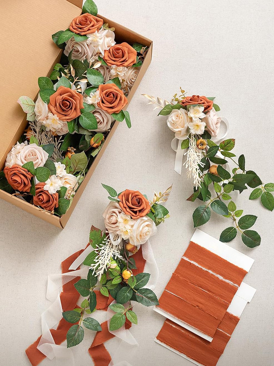 Sunset Terracotta 8pcs Wedding Artificial Aisle Pew Flowers Chair Decorations
