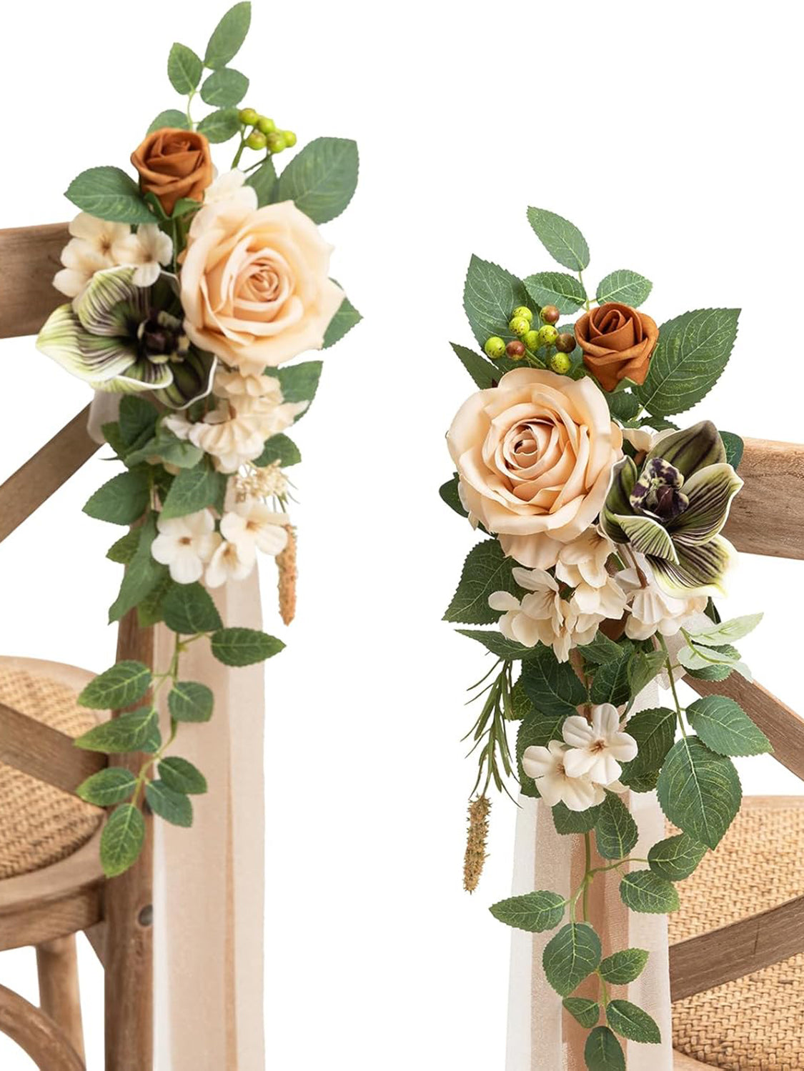 Apricot Sage 8pcs Wedding Artificial Aisle Pew Flowers Chair Decorations