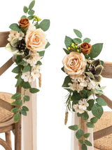 Apricot Sage 8pcs Wedding Artificial Aisle Pew Flowers Chair Decorations