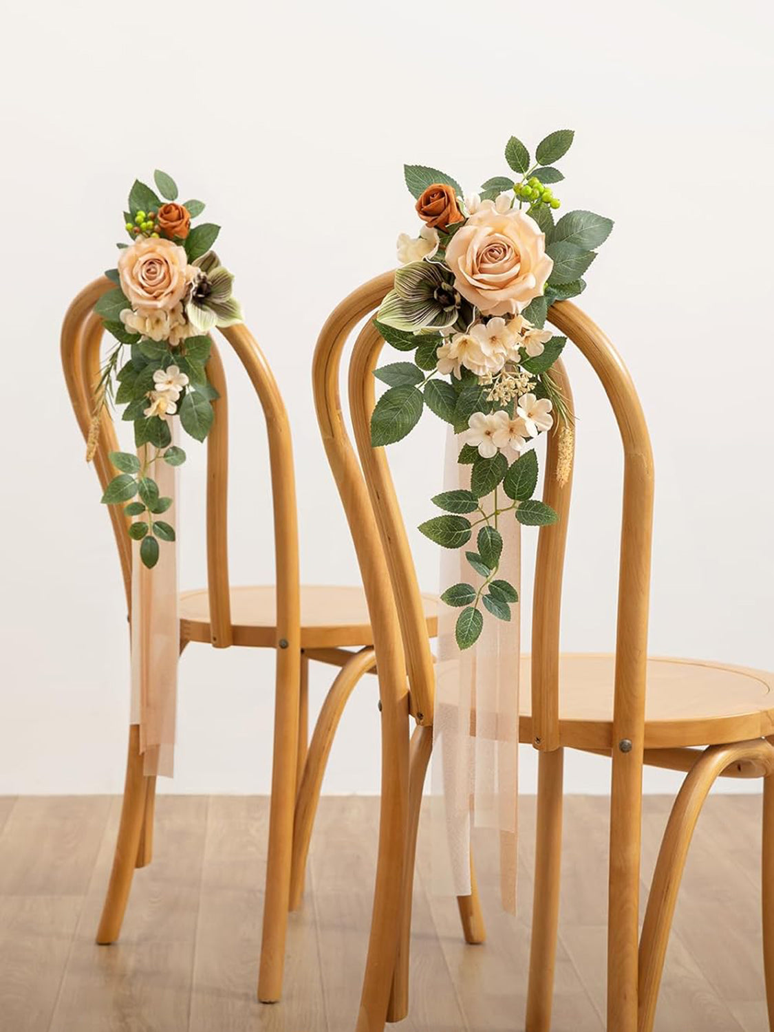 Apricot Sage 8pcs Wedding Artificial Aisle Pew Flowers Chair Decorations