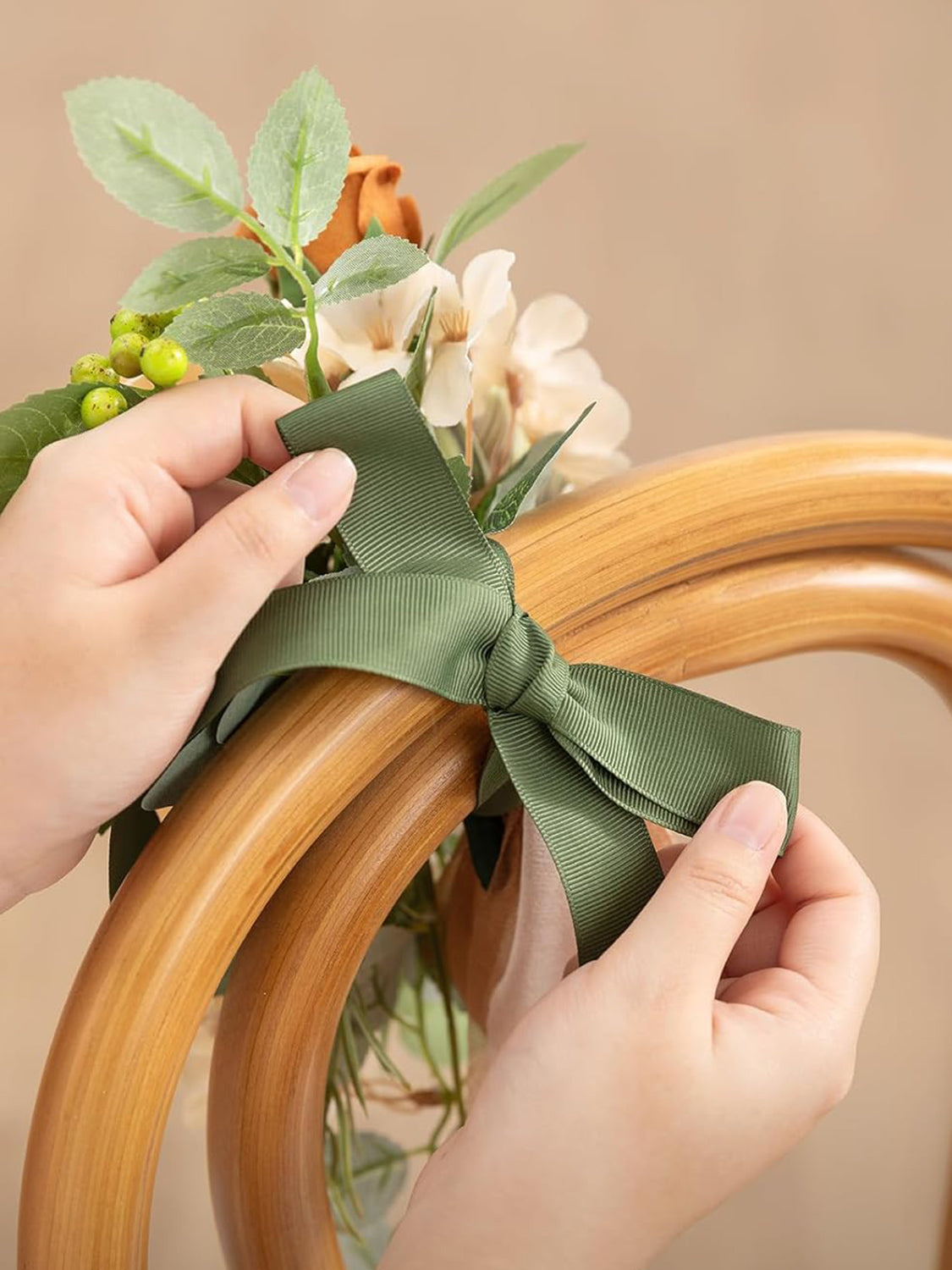 Apricot Sage 8pcs Wedding Artificial Aisle Pew Flowers Chair Decorations
