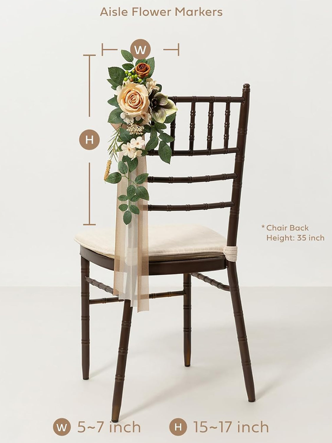 Apricot Sage 8pcs Wedding Artificial Aisle Pew Flowers Chair Decorations