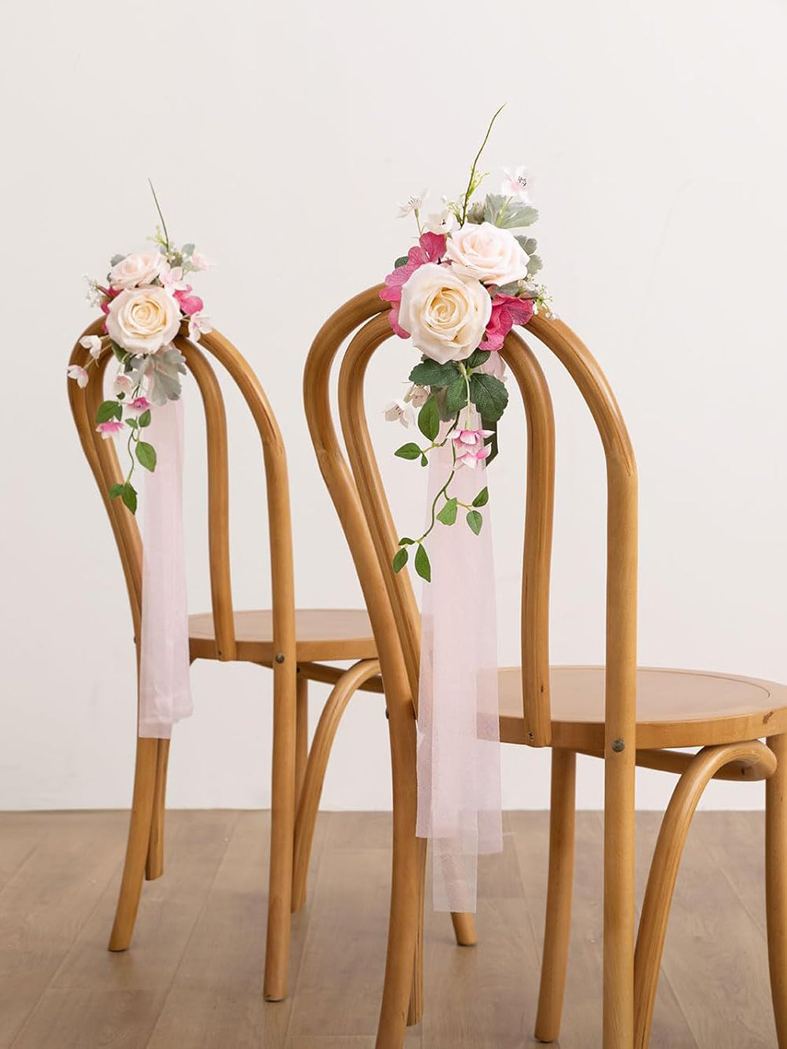 Powder Pink & Berry Pink 8pcs Wedding Artificial Aisle Pew Flowers Chair Decorations