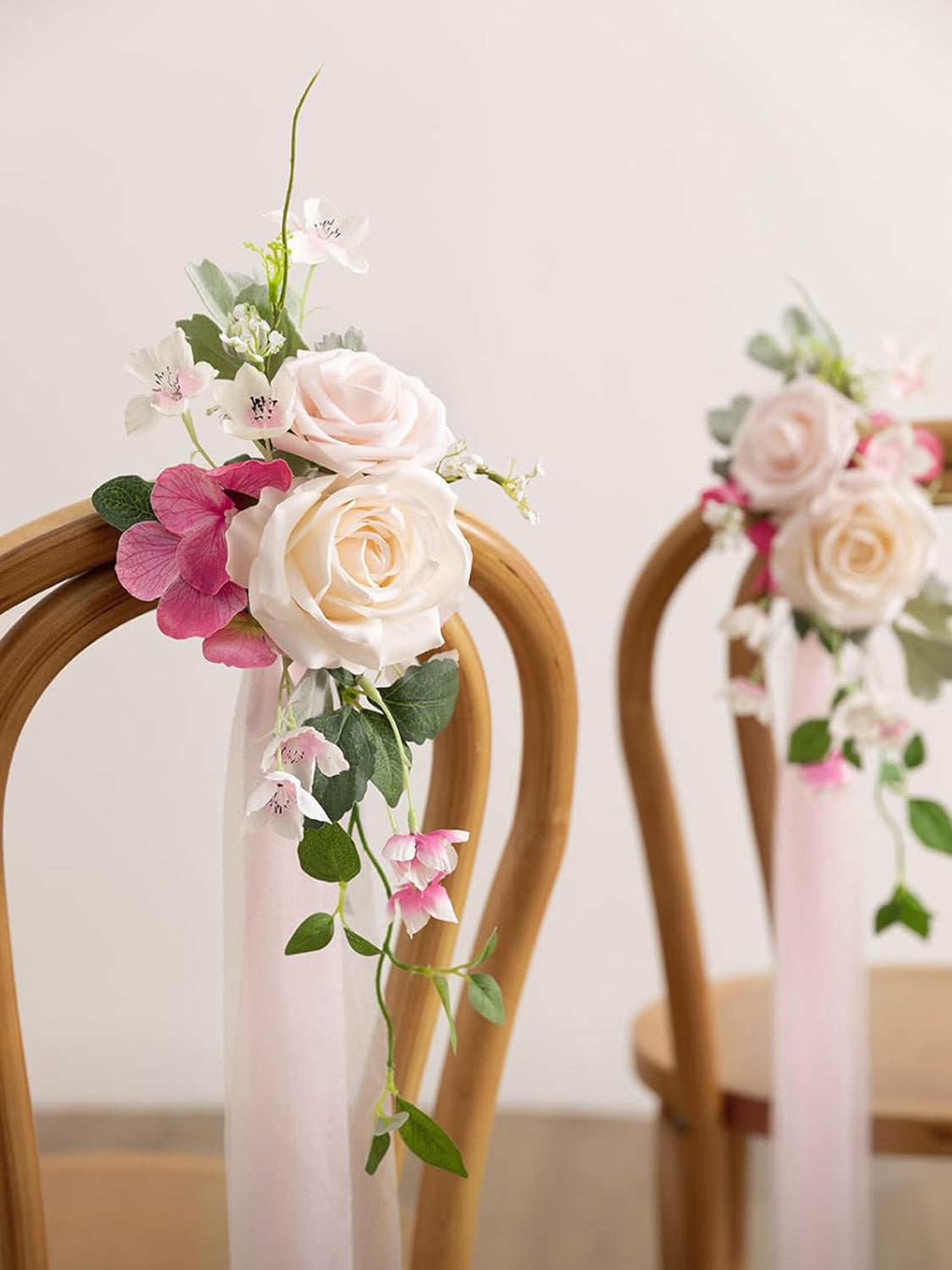 Powder Pink & Berry Pink 8pcs Wedding Artificial Aisle Pew Flowers Chair Decorations