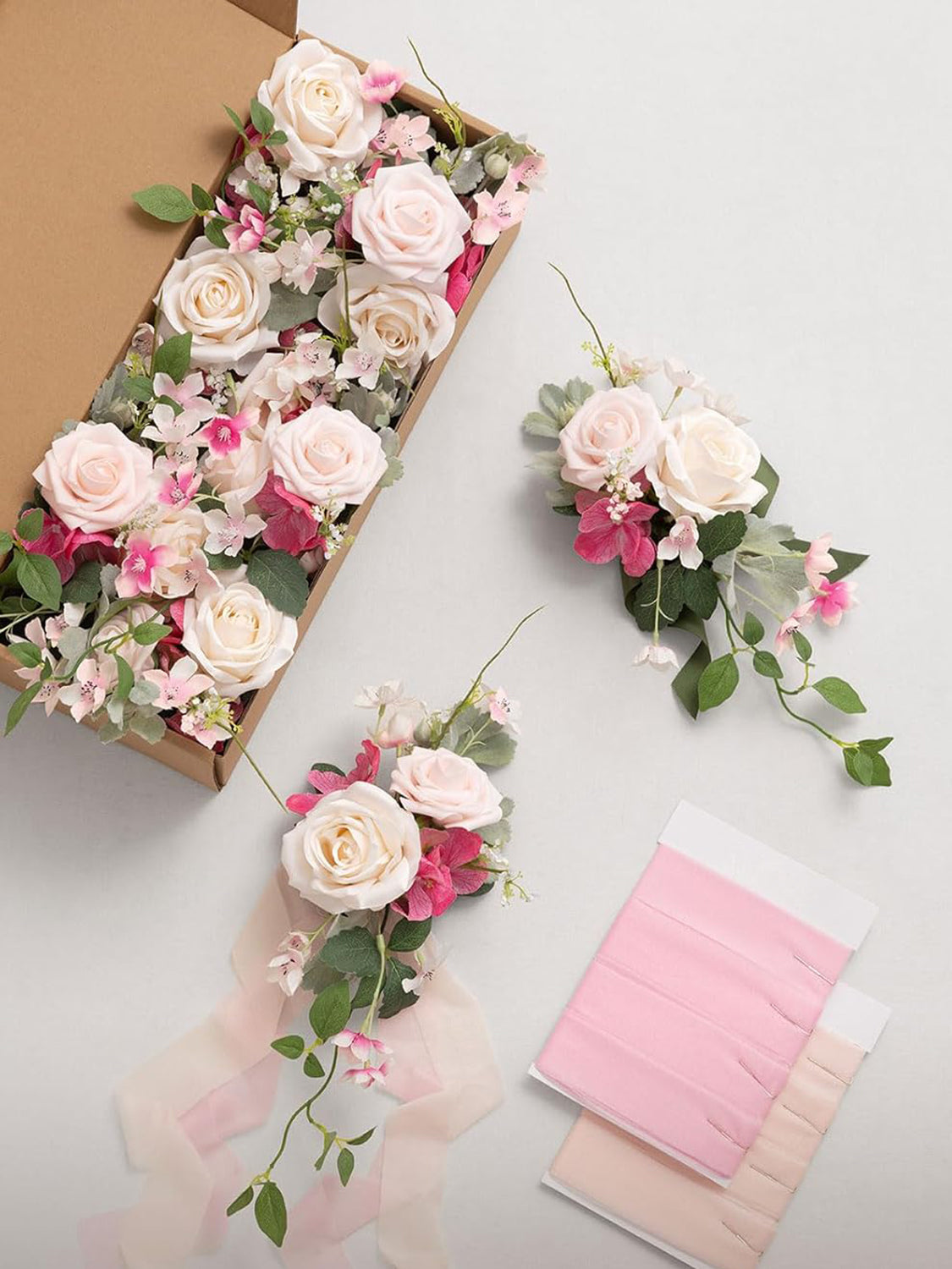 Powder Pink & Berry Pink 8pcs Wedding Artificial Aisle Pew Flowers Chair Decorations