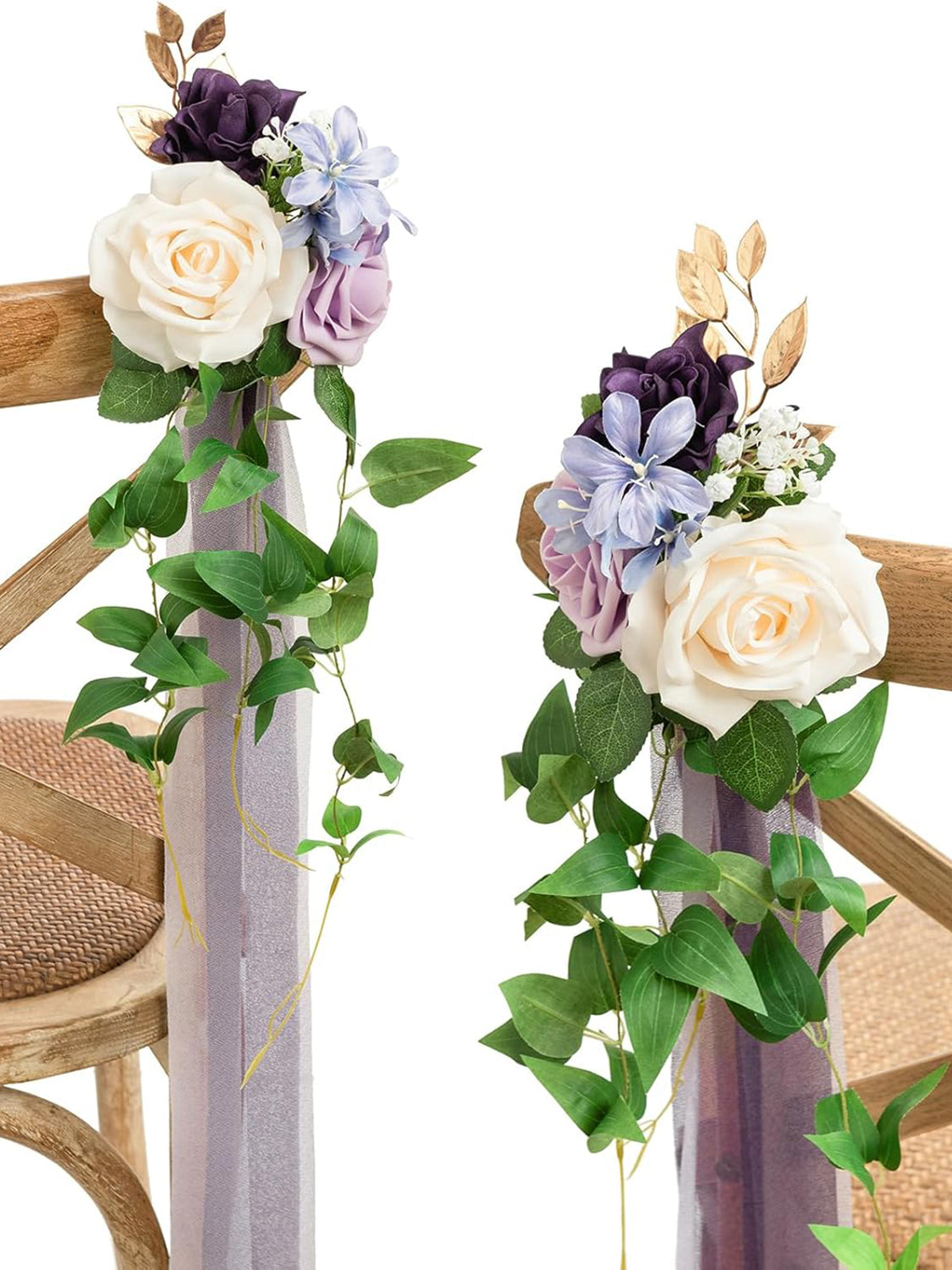 Lilac & Gold 8pcs Wedding Artificial Aisle Pew Flowers Chair Decorations