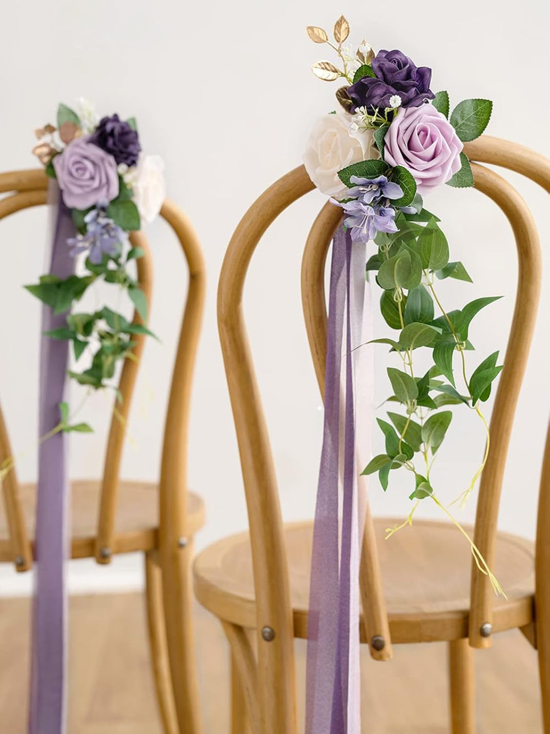 Lilac & Gold 8pcs Wedding Artificial Aisle Pew Flowers Chair Decorations