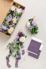 Lilac & Gold 8pcs Wedding Artificial Aisle Pew Flowers Chair Decorations