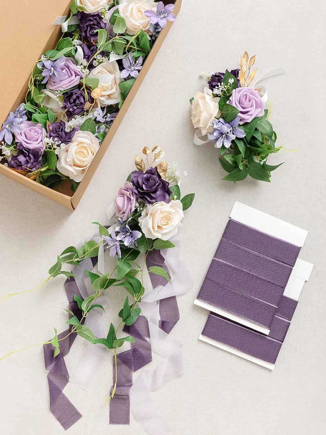 Lilac & Gold 8pcs Wedding Artificial Aisle Pew Flowers Chair Decorations