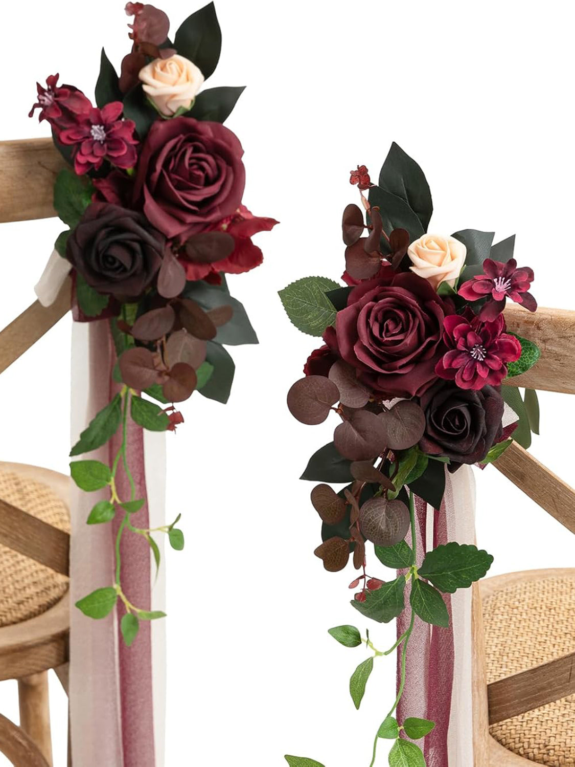 Bordeaux Red 8pcs Wedding Artificial Aisle Pew Flowers Chair Decorations