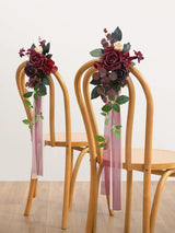 Bordeaux Red 8pcs Wedding Artificial Aisle Pew Flowers Chair Decorations